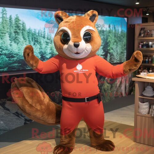 Costume Mascotte Redbrokoly D Écureuil Volant Roux Habillé D Un Maillot De Bain Une Pièce Et De Mitaines