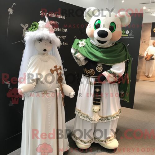 Costume Mascotte Redbrokoly De Croix Celtique Personnage Habillé D Une Robe De Mariée Et De Montres