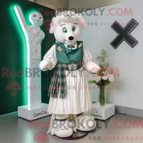 Costume Mascotte Redbrokoly De Croix Celtique Personnage Habillé D Une Robe De Mariée Et De Montres