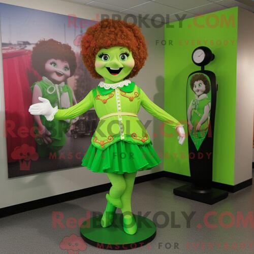Costume De Mascotte Redbrokoly De Danseuse Irlandaise Vert Citron Habillé D Un Blazer Et De Broches