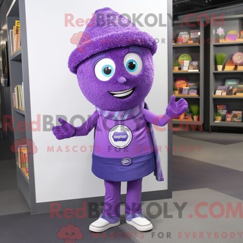 Personnage De Costume De Mascotte Redbrokoly Purple Plate Spinner Habillé Avec Un Jean Bootcut Et Des Écharpes