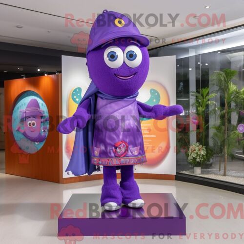 Personnage De Costume De Mascotte Redbrokoly Purple Plate Spinner Habillé Avec Un Jean Bootcut Et Des Écharpes