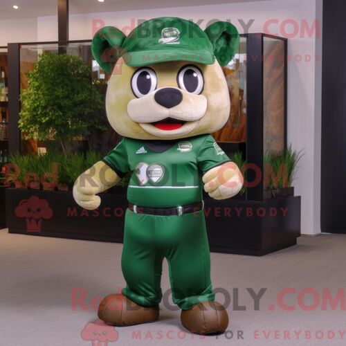 Costume De Mascotte Redbrokoly De Casque De Football Américain Vert Forêt Personnage Habillé Avec Une Robe De Soirée Et Des Bandeaux