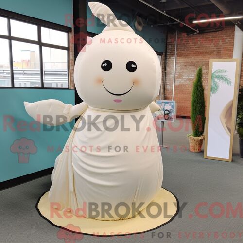 Costume Mascotte Redbrokoly De Narval Beige Personnage Habillé D Une Robe De Mariée Et De Coussinets De Pieds