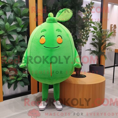 Mascotte Redbrokoly De Pamplemousse Vert Forêt Personnage Habillé Avec Un Cardigan Et Des Épingles À Cheveux