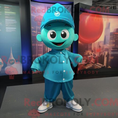 Personnage De Costume De Mascotte Redbrokoly Turquoise Momentum Habillé Avec Une Jupe Trapèze Et Des Casquettes