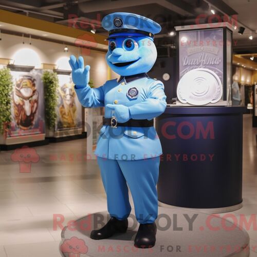 Costume Mascotte Redbrokoly D Officier De Police Bleu Ciel Habillé D Une Robe De Bal Et De Gants