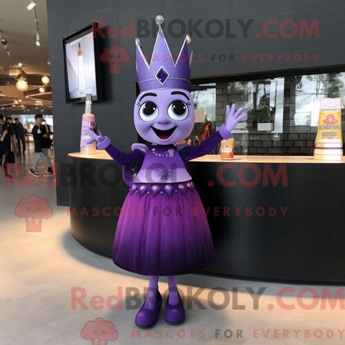 Personnage Mascotte Redbrokoly De Purple Queen Habillé Avec Une Robe De Cocktail Et Des Porte-Clés