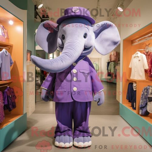Costume Mascotte Redbrokoly D Éléphant Violet Personnage Habillé Avec Un Bermuda Et Des Broches