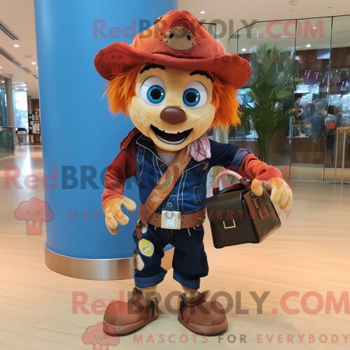 Personnage De Costume De Mascotte Redbrokoly De Pirate De Rouille Habillé D Un Short En Jean Et De Portefeuilles