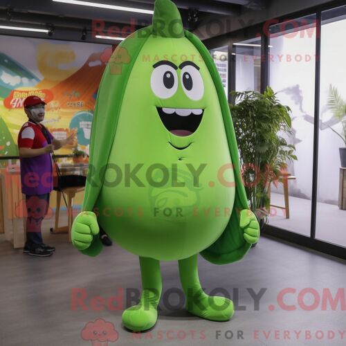 Personnage De Costume De Mascotte Redbrokoly D Aubergine Vert Citron Habillé Avec Un T-Shirt À Manches Longues Et Des Sacs Messager