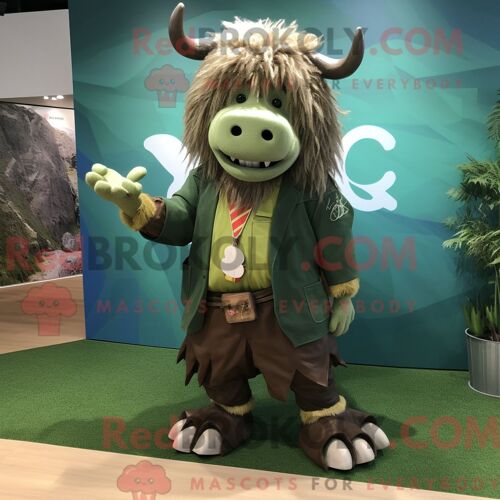 Costume De Mascotte Redbrokoly D Olive Yak Personnage Habillé D Un Blazer Et De Bracelets De Cheville