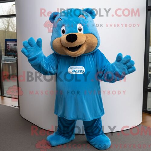 Costume De Mascotte Redbrokoly De Castor Bleu Personnage Habillé Avec Une Barboteuse Et Des Gants