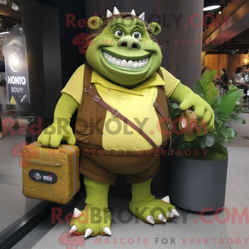 Costume De Mascotte Redbrokoly D Ogre Olive Habillé Avec Une Veste Et Des Sacs À Main