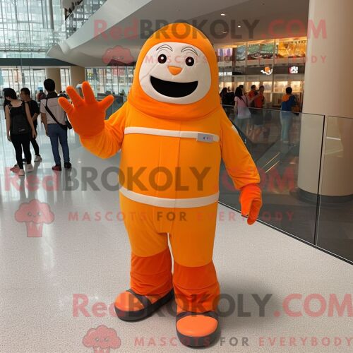 Costume Mascotte Redbrokoly De Personnage Orange Ice Habillé D Une Combinaison Et De Coussinets De Pieds