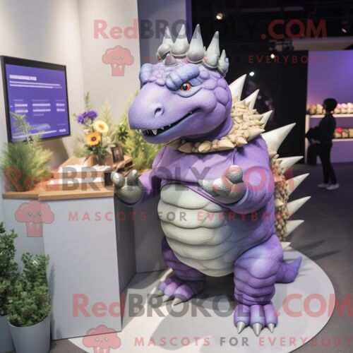 Costume De Mascotte Redbrokoly D Ankylosaure Lavande Personnage Habillé Avec Un Pantalon Capri Et Des Broches