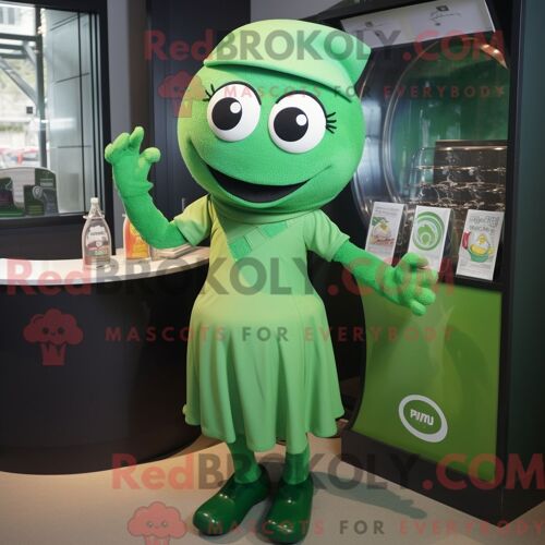 Personnage De Costume De Mascotte Redbrokoly De Gant De Baseball Vert Habillé Avec Une Robe De Cocktail Et Des Foulards