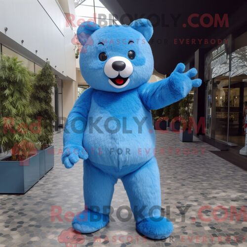 Costume Mascotte Redbrokoly D Ours Bleu Personnage Habillé Avec Un Pantalon Et Des Épingles À Cheveux