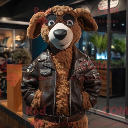 Costume De Mascotte Redbrokoly De Mouton Mérinos Rouille Habillé D Une Veste En Cuir Et De Cravates