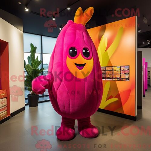 Costume Mascotte Redbrokoly De Magenta Mango Personnage Habillé Avec Un Body Et Des Mitaines