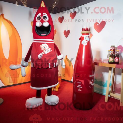 Personnage De Costume De Mascotte Redbrokoly De Bouteille De Ketchup Marron Habillé Avec Un Bikini Et Des Broches