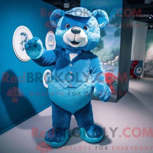 Costume Mascotte Redbrokoly D Ours Bleu Personnage Habillé Avec Un Pantalon Et Des Épingles À Cheveux