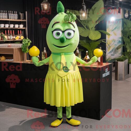 Costume Mascotte Redbrokoly De Mangue Vert Citron Personnage Habillé Avec Une Robe De Cocktail Et Des Bretelles