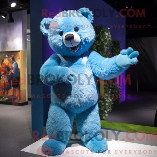 Costume Mascotte Redbrokoly D Ours Bleu Personnage Habillé Avec Un Pantalon Et Des Épingles À Cheveux