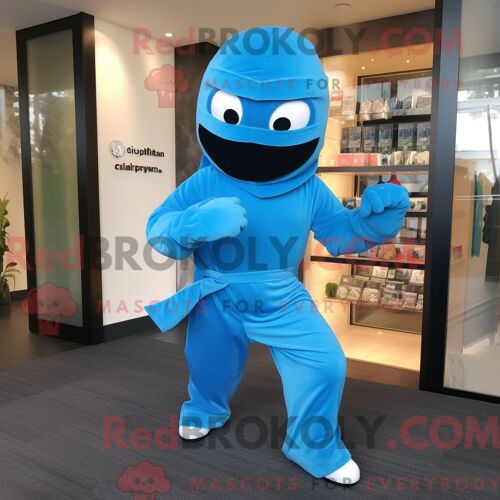 Personnage Mascotte Redbrokoly Cyan Ninja Habillé Avec Un Short De Course Et Des Porte-Clés