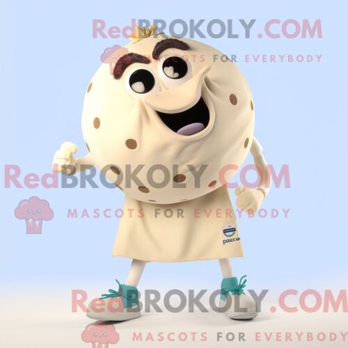 Costume Mascotte Redbrokoly De Boule De Pétanque Crème Personnage Habillé Avec Un Short De Course Et Des Broches