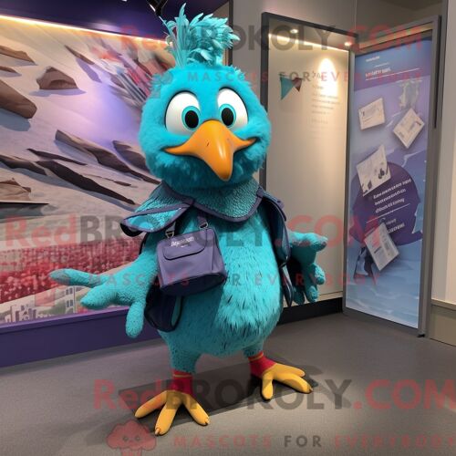 Costume De Mascotte Redbrokoly De Poules Turquoise Personnage Habillé D Un Legging Et De Portefeuilles