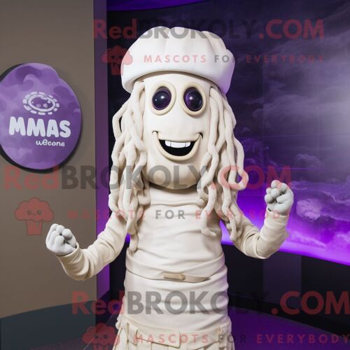 Costume Mascotte Redbrokoly De Méduse Crème Personnage Habillé Avec Un Body Et Des Chapeaux
