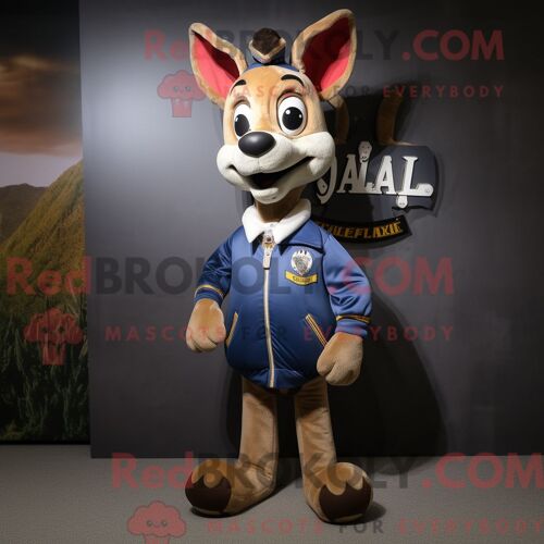 Costume Mascotte Redbrokoly De Gazelle Personnage Habillé Avec Un Blouson Aviateur Et Des Pinces À Chaussures