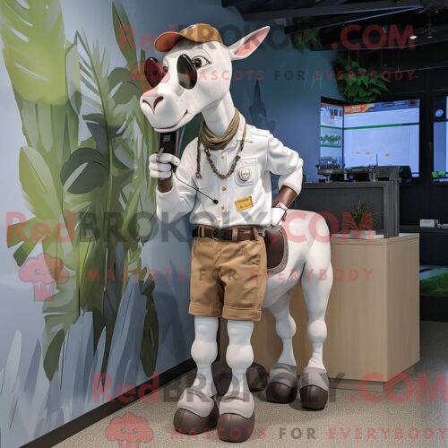 Costume Mascotte Redbrokoly D Élan Bleu Ciel Habillé D Un Pantalon De Jogging Et D Épingles À Cravate