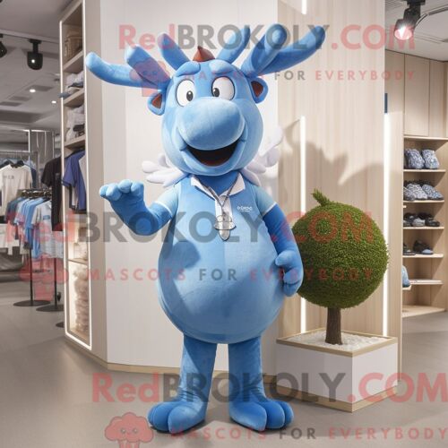 Costume Mascotte Redbrokoly D Élan Bleu Ciel Habillé D Un Pantalon De Jogging Et D Épingles À Cravate