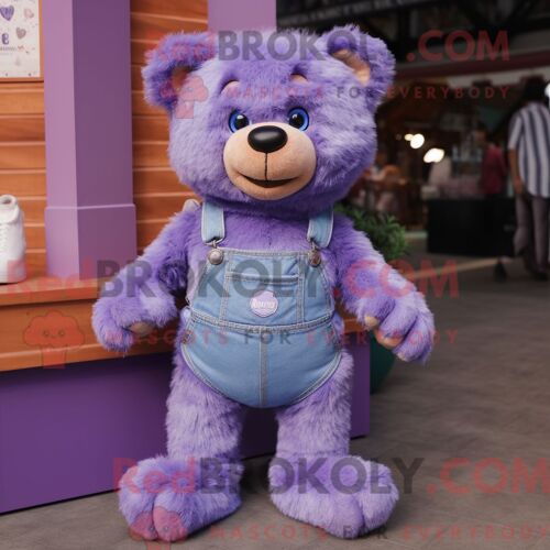 Personnage De Costume De Mascotte Redbrokoly D Ours En Peluche Lavande Habillé Avec Un Jean Boyfriend Et Des Bracelets De Cheville