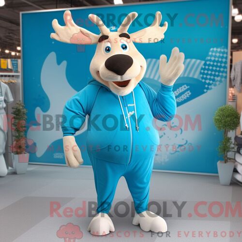 Costume Mascotte Redbrokoly D Élan Bleu Ciel Habillé D Un Pantalon De Jogging Et D Épingles À Cravate