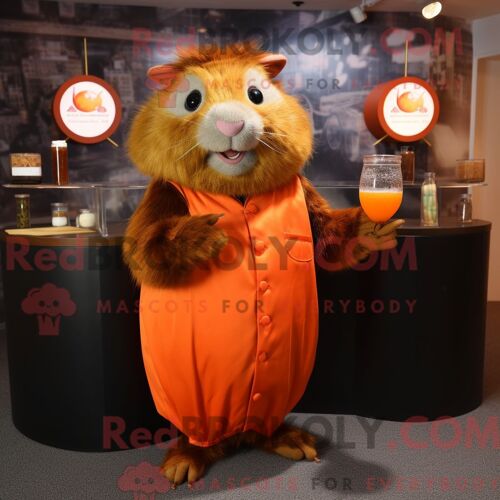 Personnage De Costume De Mascotte Redbrokoly De Cochon D Inde Rouille Habillé D Une Robe De Cocktail Et De Montres Numériques