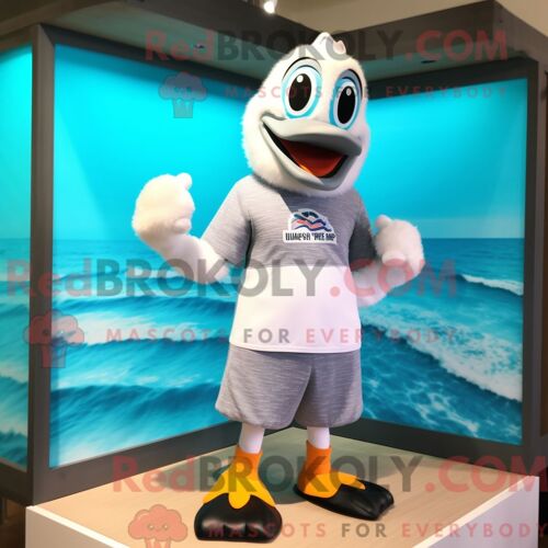 Costume De Mascotte Redbrokoly De Cygnes Gris Habillé D Un Short Et De Bracelets