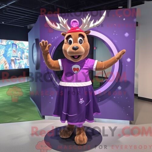 Costume De Mascotte Redbrokoly De Cerf Violet Habillé D Une Jupe Circulaire Et De Bandeaux