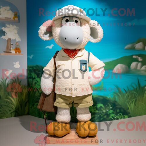 Costume Mascotte Redbrokoly De Mouton Blanc Habillé D Un Bermuda Et De Bérets