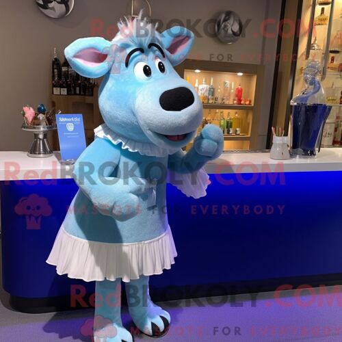 Costume De Mascotte Redbrokoly De Vache Hereford Bleue Personnage Habillé Avec Une Robe De Cocktail Et Des Mitaines