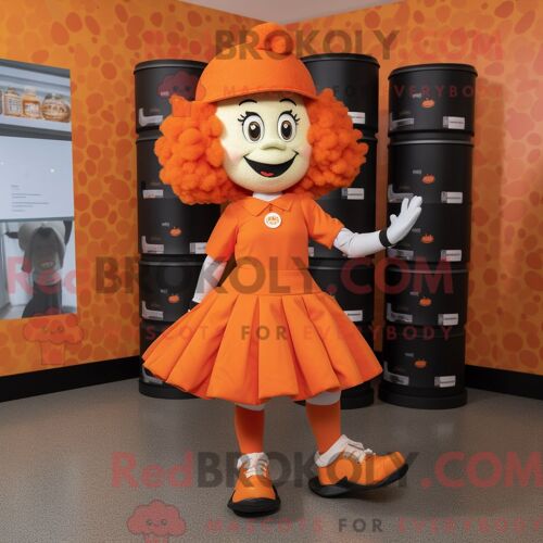 Costume De Mascotte Redbrokoly De Chaussures De Danse Irlandaises Orange Personnage Habillé Avec Une Robe Midi Et Des Casquettes