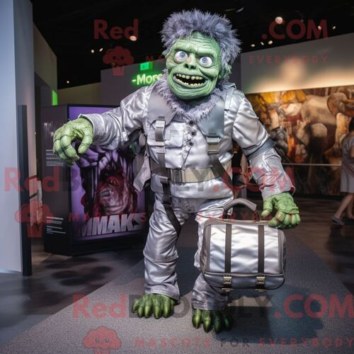 Costume De Mascotte Redbrokoly De Monstre De Frankenstein Argenté Habillé Avec Une Barboteuse Et Des Sacs Messager
