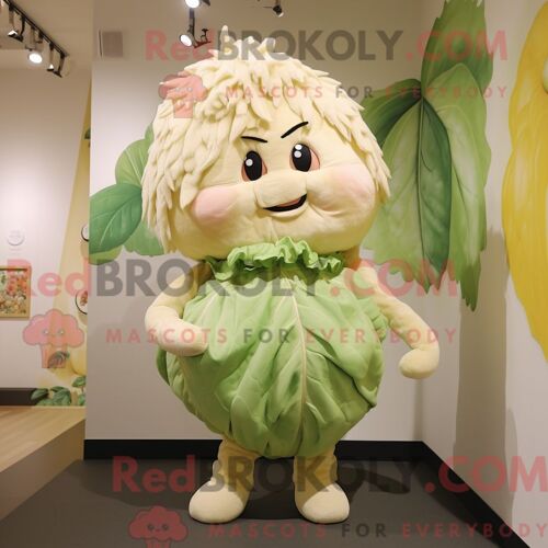 Costume De Mascotte Redbrokoly De Chou À La Crème Personnage Habillé Avec Une Barboteuse Et Des Épingles À Cheveux