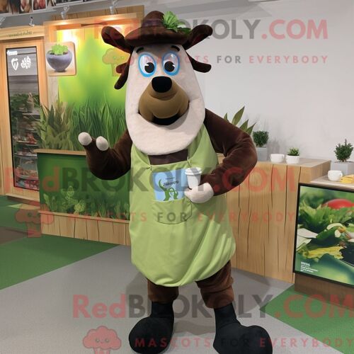 Costume De Mascotte Redbrokoly De Boeuf Olive Stroganoff Personnage Habillé D Un Gilet Et De Gants