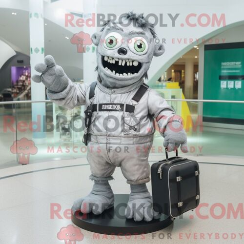 Costume De Mascotte Redbrokoly De Monstre De Frankenstein Argenté Habillé Avec Une Barboteuse Et Des Sacs Messager