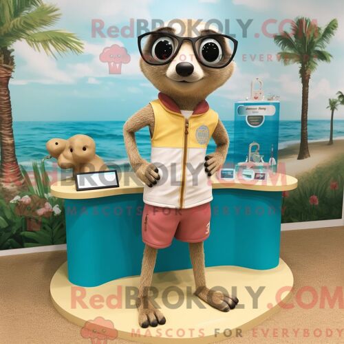 Costume De Mascotte Redbrokoly De Télévision Turquoise Habillé D Une Robe Longue Et De Montres Numériques