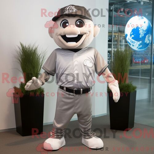 Costume Mascotte Redbrokoly De Balle De Baseball Argentée Personnage Habillé Avec Un T-Shirt Et Des Casquettes