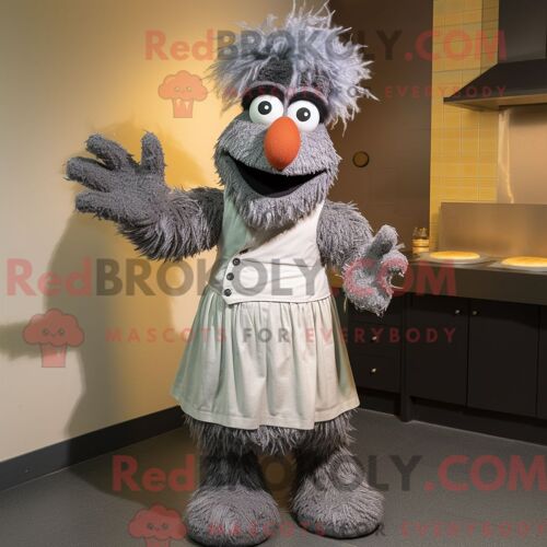 Costume Mascotte Redbrokoly De Jambalaya Gris Personnage Habillé Avec Une Robe Et Des Gants